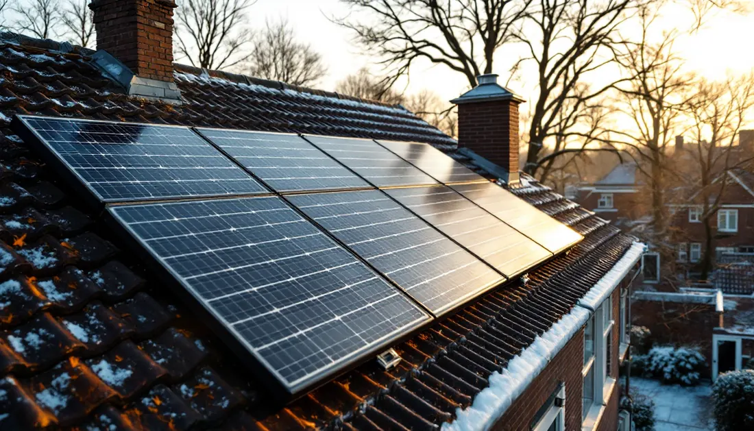Opbrengst van zonnepanelen per maand: lage winterzon boven een Nederlands dak