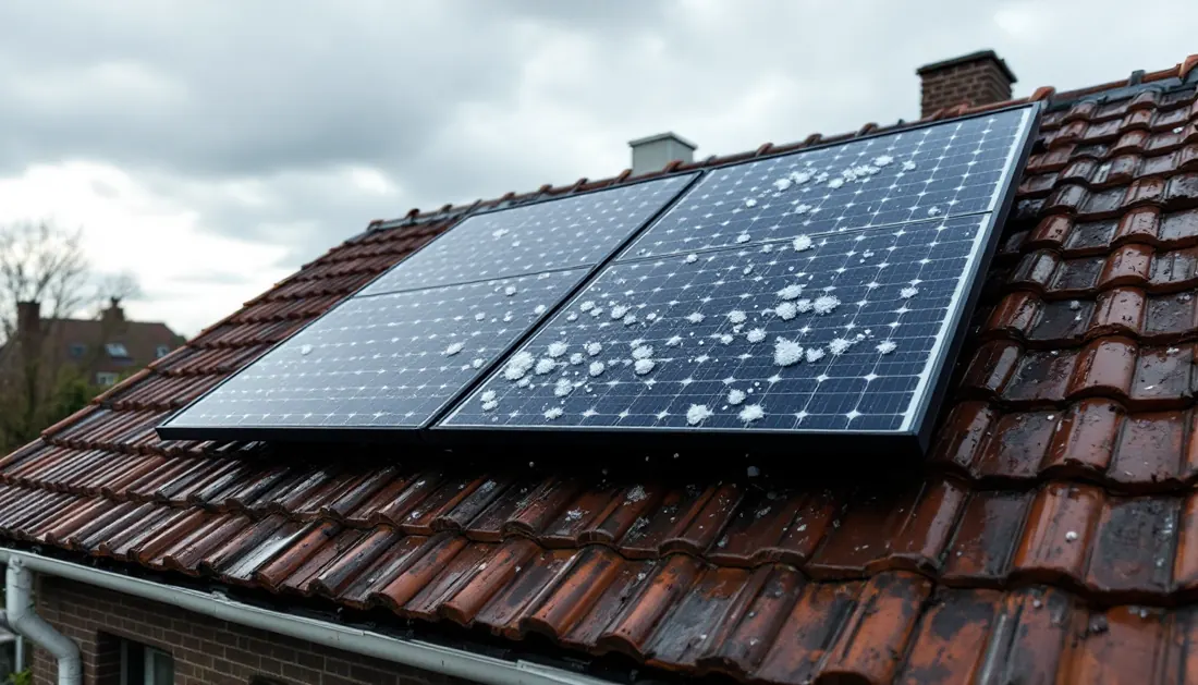 Schade aan zonnepanelen na een hagelbui
